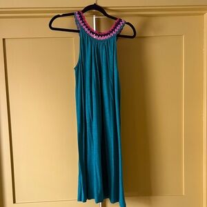 Teal Sleeveless Dress with Pink Accents